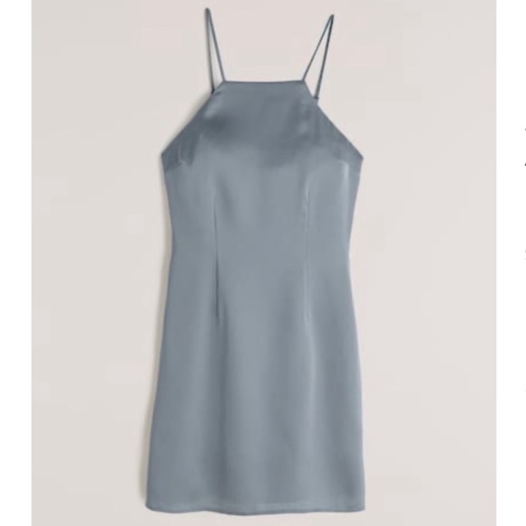 Abercrombie Blue Satin Slip Mini Dress A-Line Neck - Picture 1 of 2